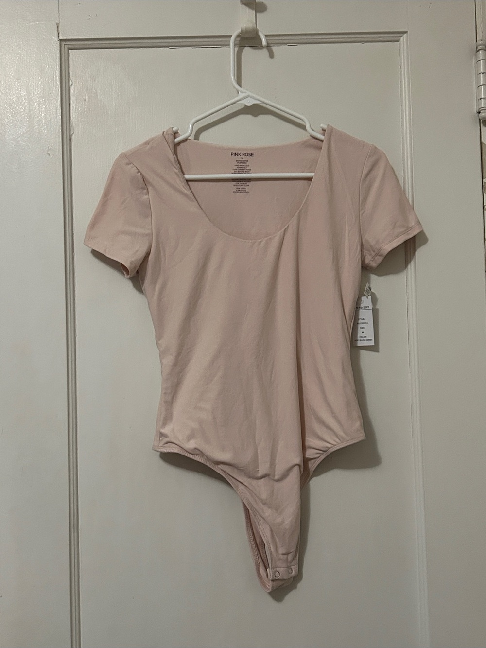 NWT!! Pink Rose Women's Light Pink Short Sleeve Bodysuit - Size Medium
